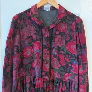 Laura Ashley Vintage Floral Velvet Button Dress Collar Midi 70’s 80’s Size 8